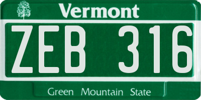 VT license plate ZEB316