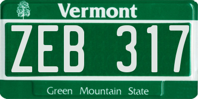 VT license plate ZEB317