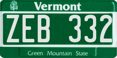 VT license plate ZEB332