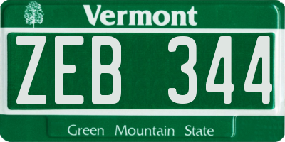 VT license plate ZEB344