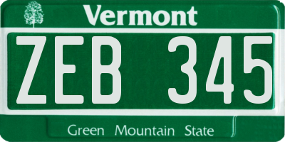 VT license plate ZEB345