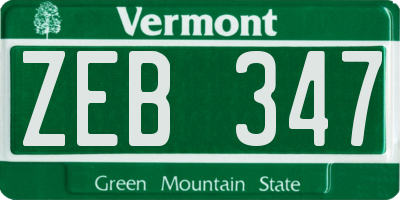 VT license plate ZEB347