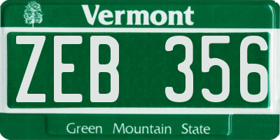 VT license plate ZEB356