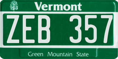 VT license plate ZEB357