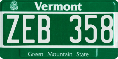 VT license plate ZEB358