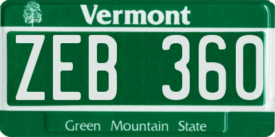 VT license plate ZEB360