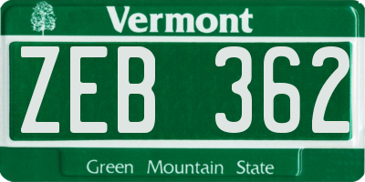 VT license plate ZEB362