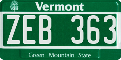 VT license plate ZEB363