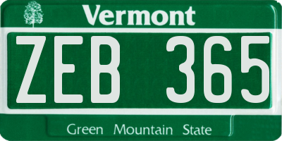 VT license plate ZEB365