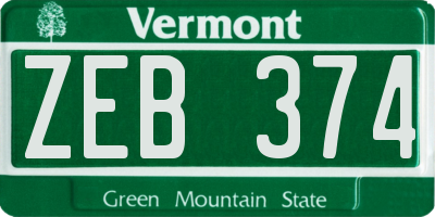 VT license plate ZEB374