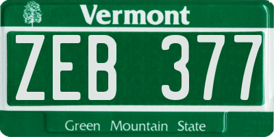 VT license plate ZEB377