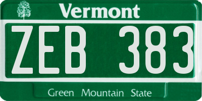 VT license plate ZEB383
