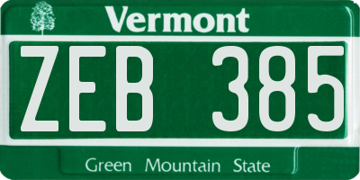 VT license plate ZEB385