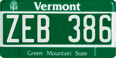 VT license plate ZEB386