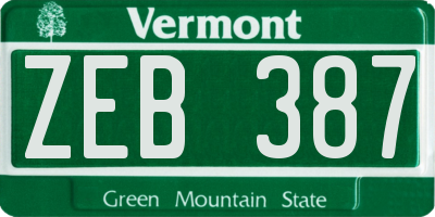 VT license plate ZEB387
