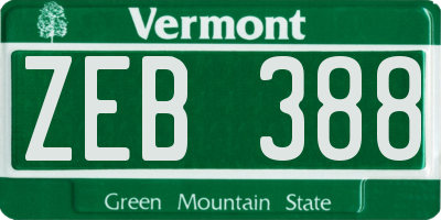 VT license plate ZEB388