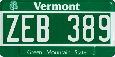 VT license plate ZEB389