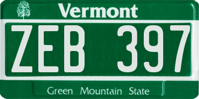 VT license plate ZEB397