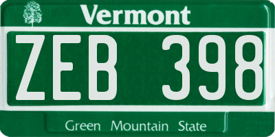 VT license plate ZEB398