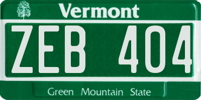 VT license plate ZEB404