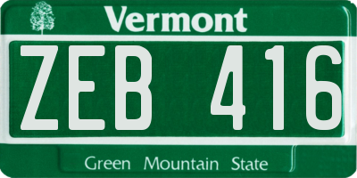 VT license plate ZEB416