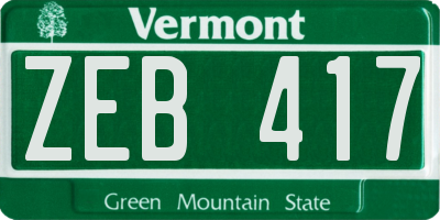 VT license plate ZEB417