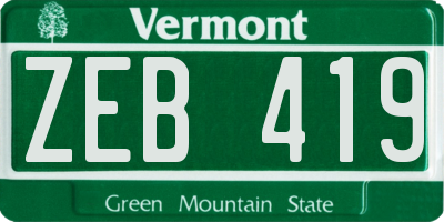 VT license plate ZEB419