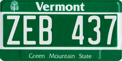 VT license plate ZEB437