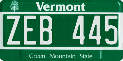VT license plate ZEB445