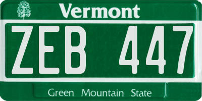 VT license plate ZEB447