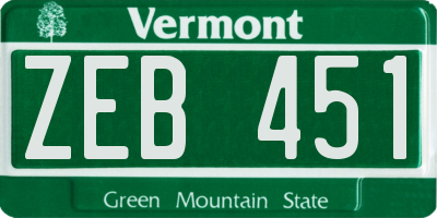 VT license plate ZEB451
