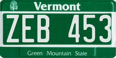 VT license plate ZEB453