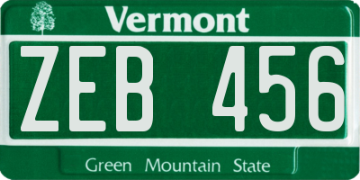 VT license plate ZEB456