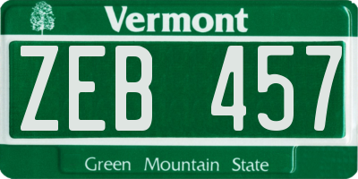 VT license plate ZEB457