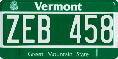 VT license plate ZEB458