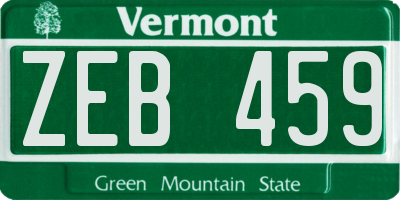 VT license plate ZEB459