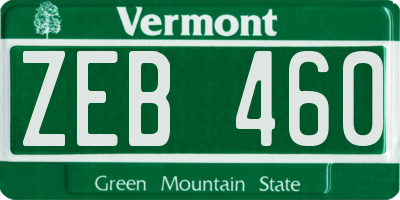 VT license plate ZEB460