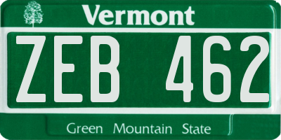 VT license plate ZEB462