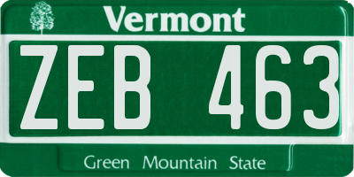 VT license plate ZEB463