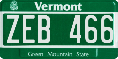 VT license plate ZEB466