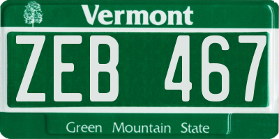 VT license plate ZEB467