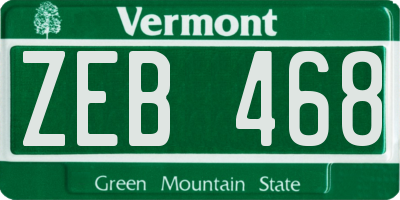 VT license plate ZEB468