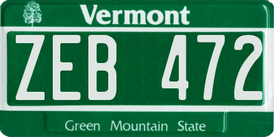VT license plate ZEB472