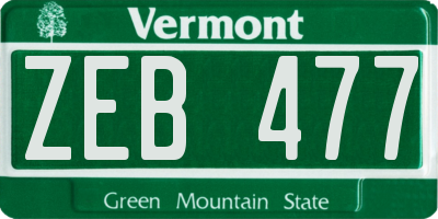 VT license plate ZEB477