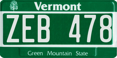 VT license plate ZEB478