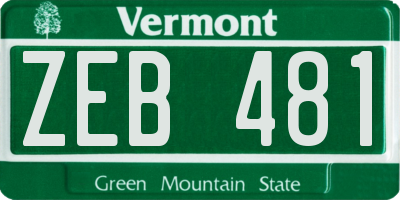 VT license plate ZEB481