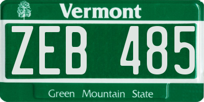 VT license plate ZEB485