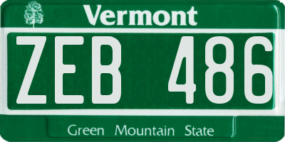 VT license plate ZEB486