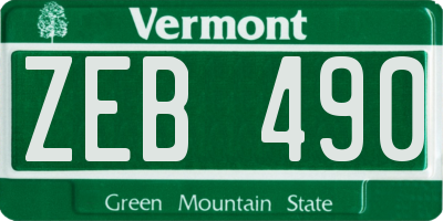VT license plate ZEB490
