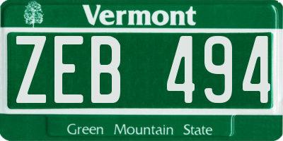 VT license plate ZEB494